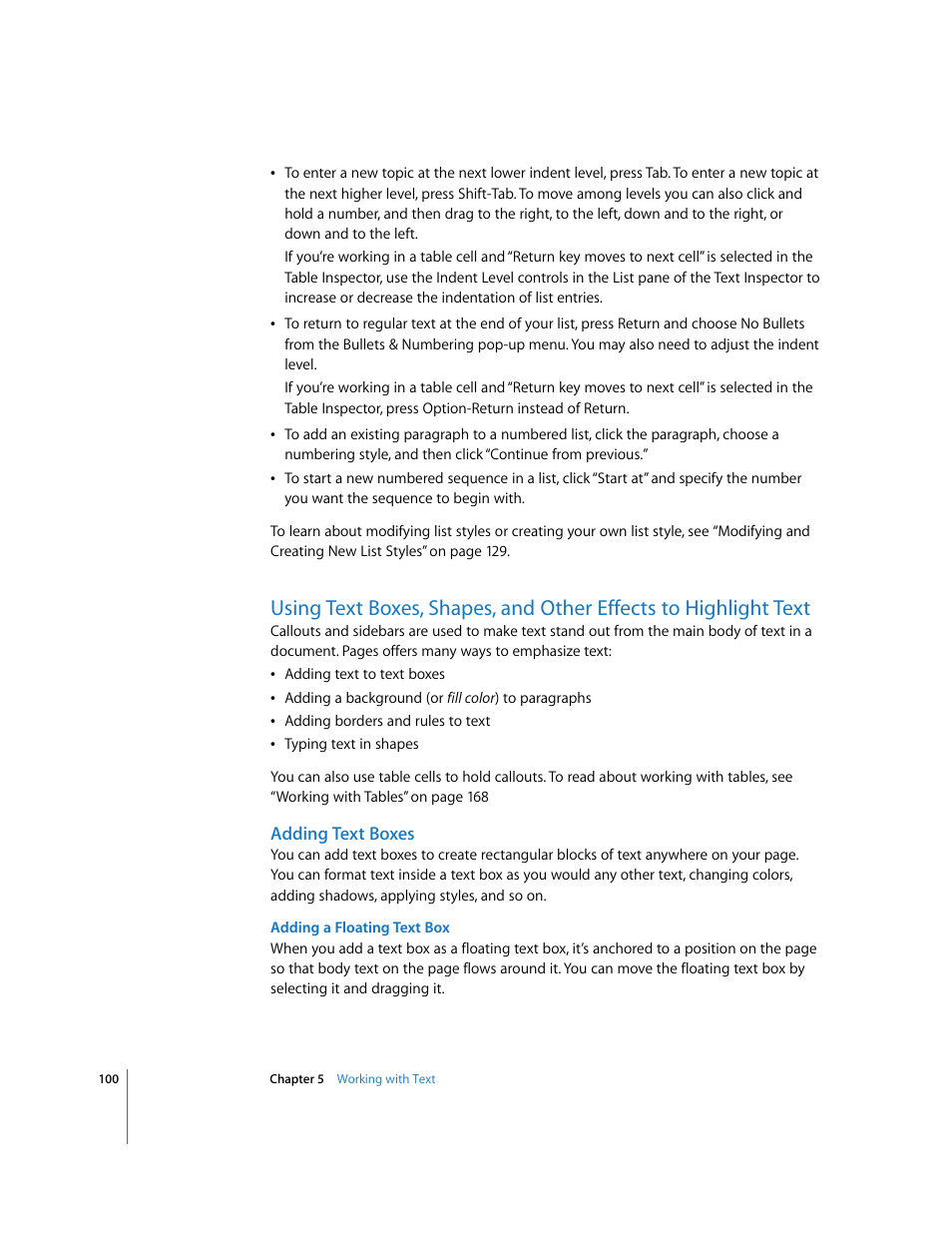 Adding text boxes, Adding a floating text box, See “using text boxes, shapes, and other effects | Apple Pages '08 User Manual | Page 100 / 246