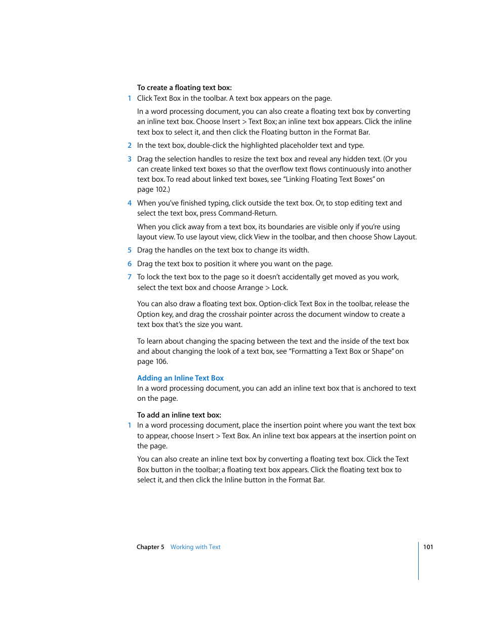 Adding an inline text box | Apple Pages '08 User Manual | Page 101 / 246