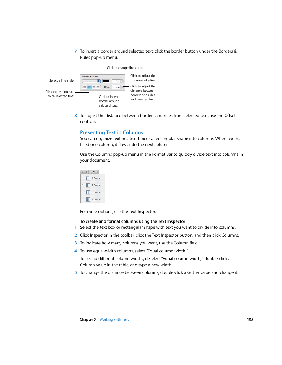 Presenting text in columns | Apple Pages '08 User Manual | Page 105 / 246