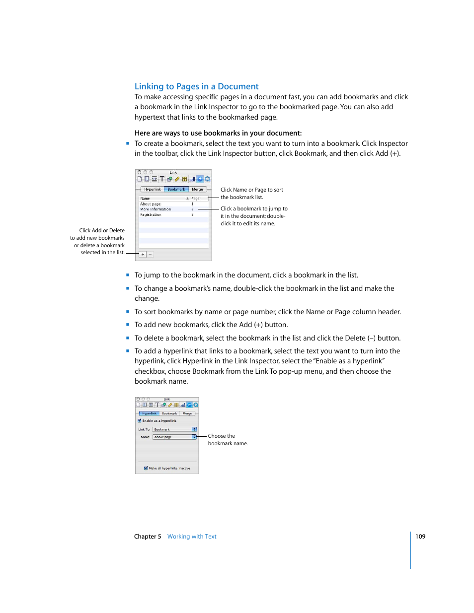 Linking to pages in a document | Apple Pages '08 User Manual | Page 109 / 246