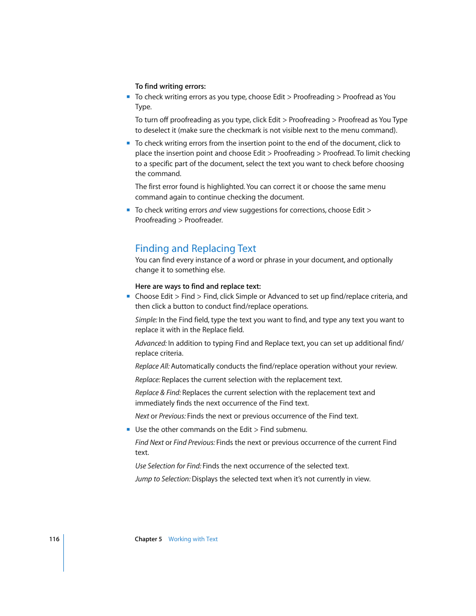 Finding and replacing text | Apple Pages '08 User Manual | Page 116 / 246