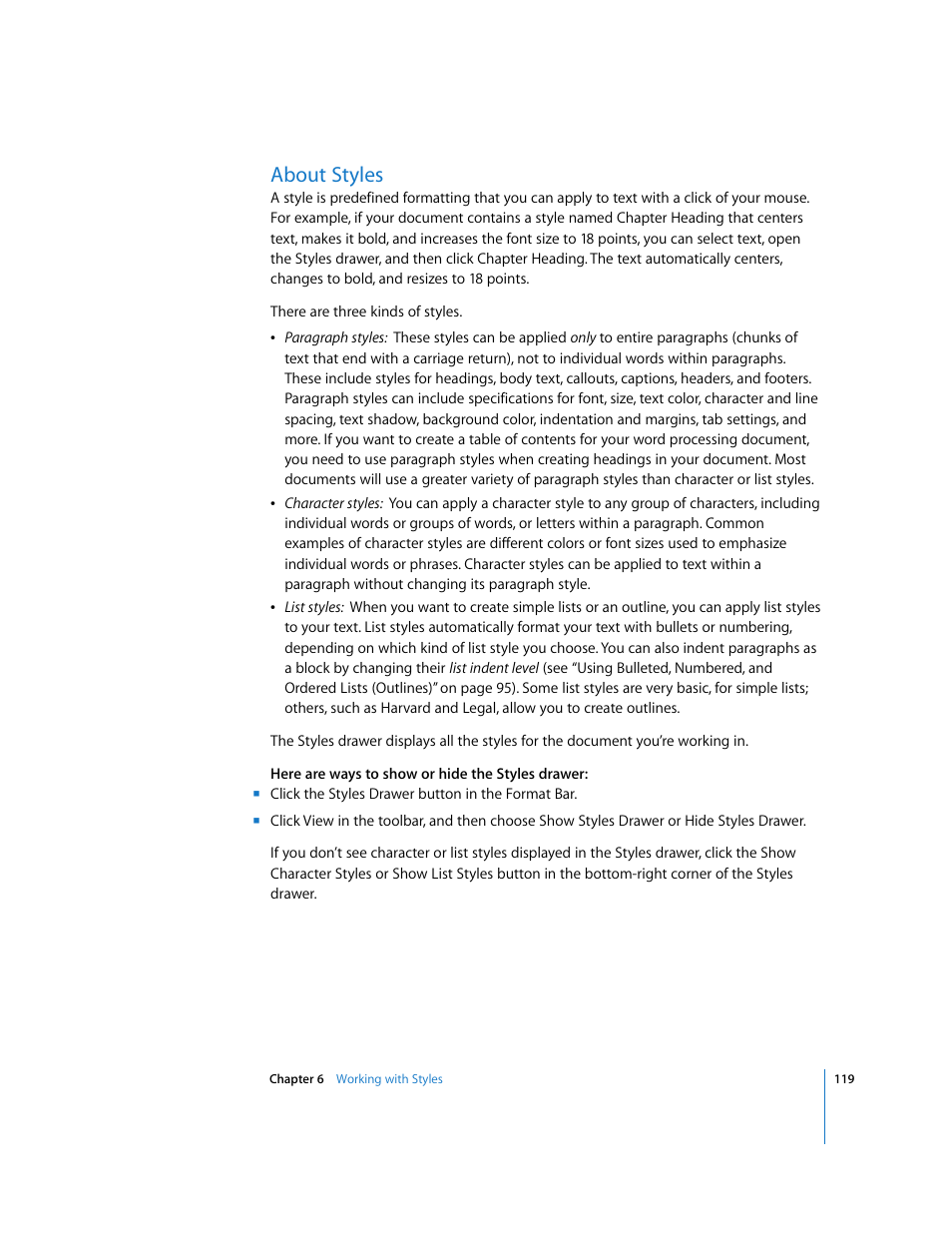 About styles | Apple Pages '08 User Manual | Page 119 / 246