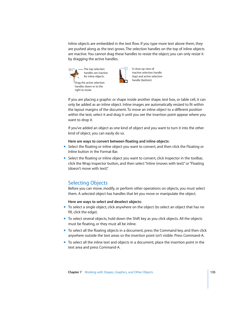 Selecting objects | Apple Pages '08 User Manual | Page 135 / 246
