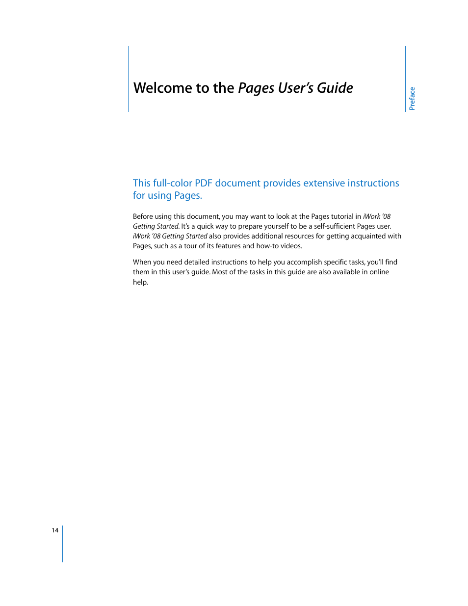 Preface, Welcome to the pages user’s guide | Apple Pages '08 User Manual | Page 14 / 246