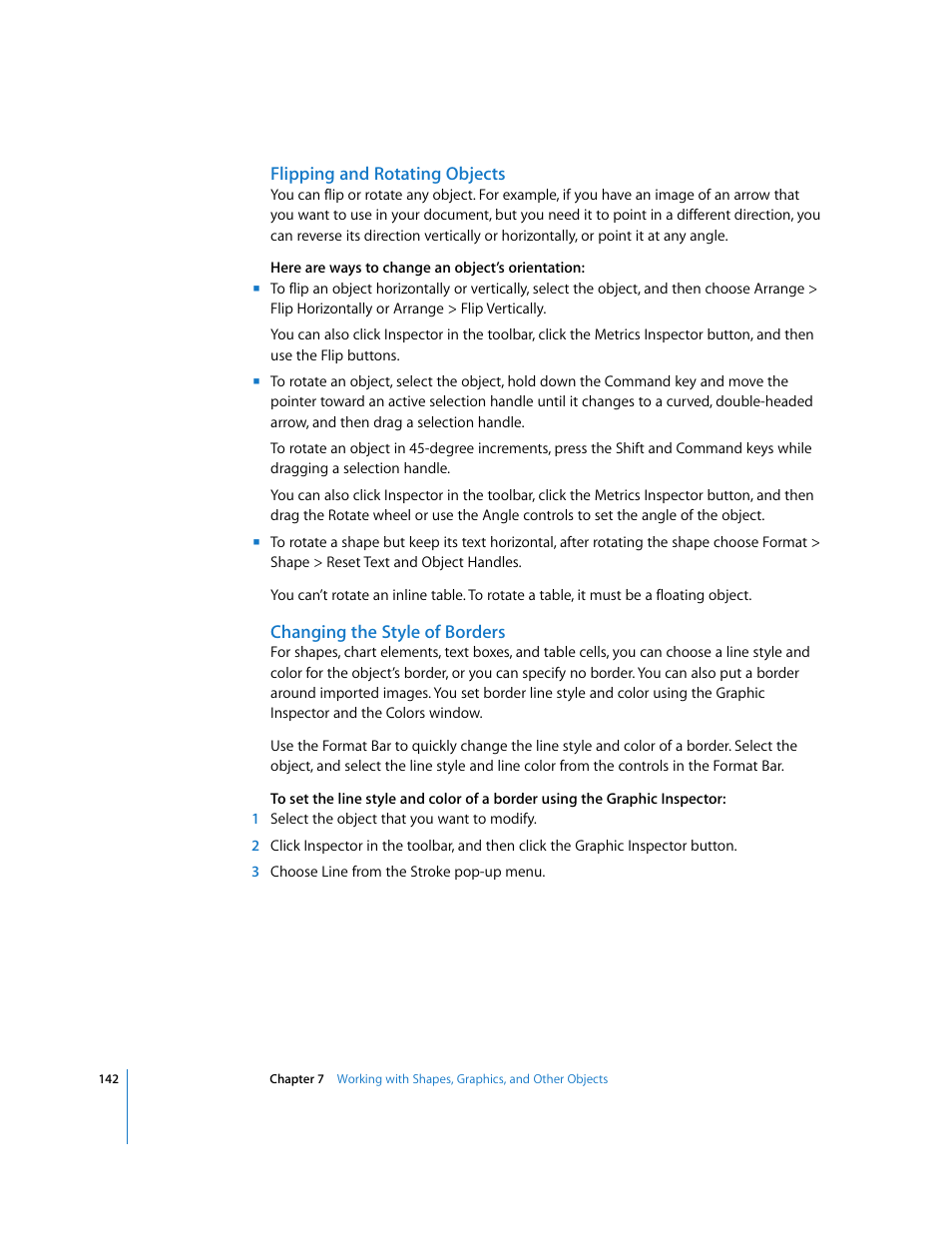 Flipping and rotating objects, Changing the style of borders | Apple Pages '08 User Manual | Page 142 / 246