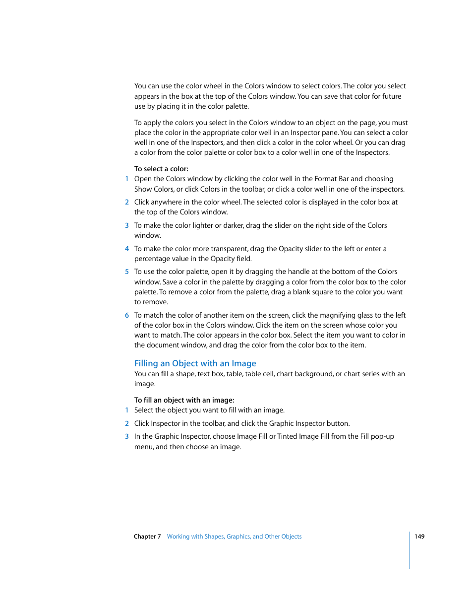 Filling an object with an image | Apple Pages '08 User Manual | Page 149 / 246