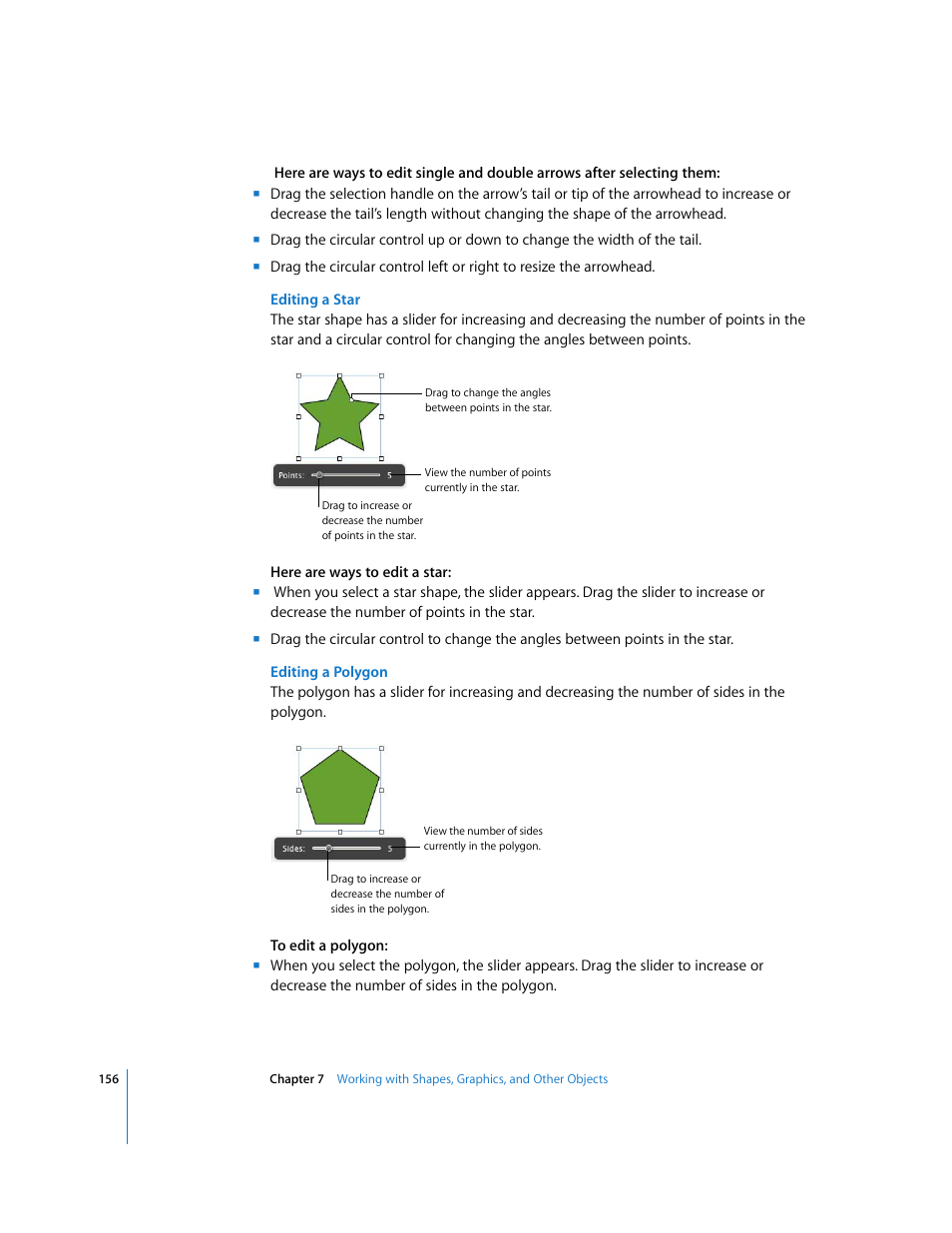 Editing a star, Editing a polygon | Apple Pages '08 User Manual | Page 156 / 246