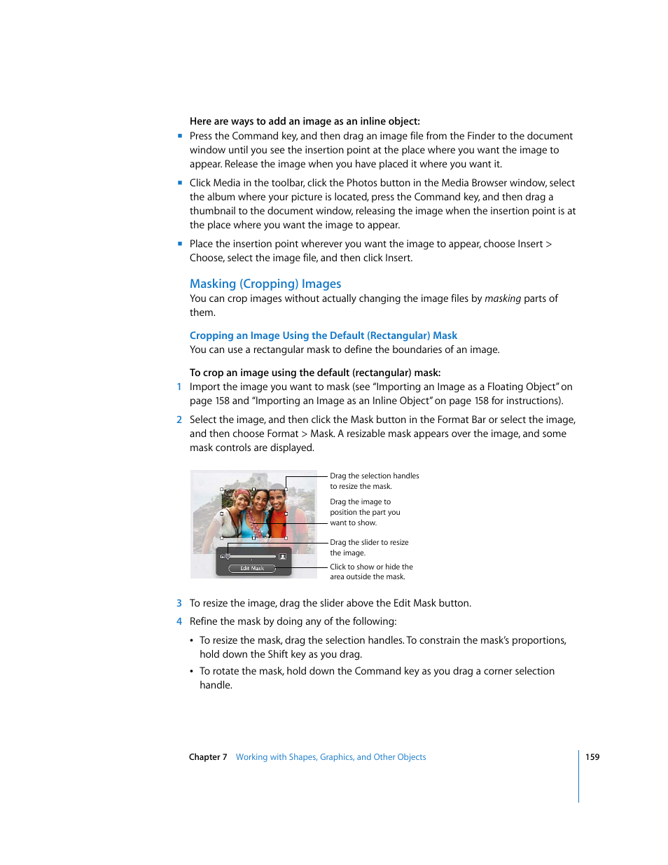 Masking (cropping) images | Apple Pages '08 User Manual | Page 159 / 246