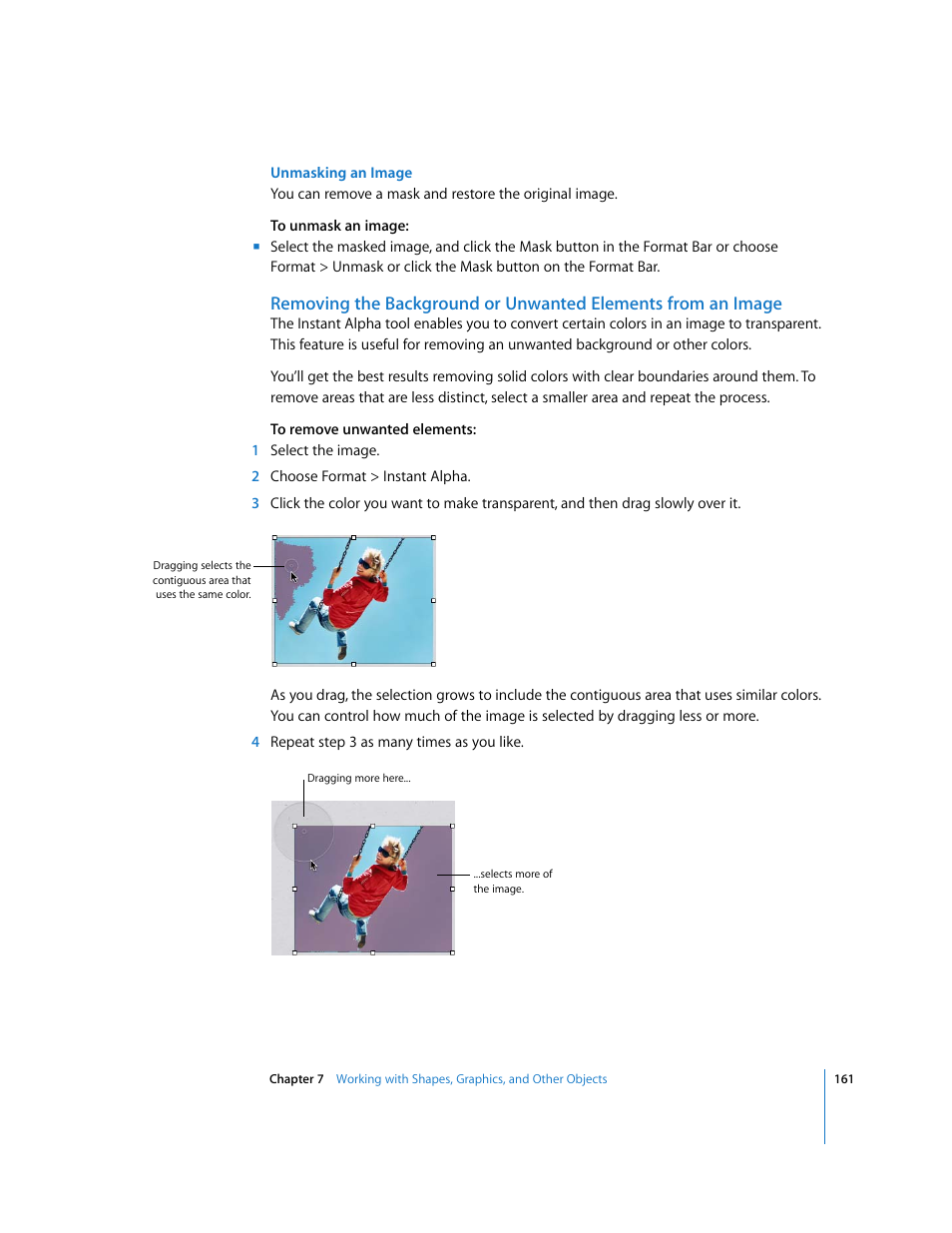Unmasking an image | Apple Pages '08 User Manual | Page 161 / 246