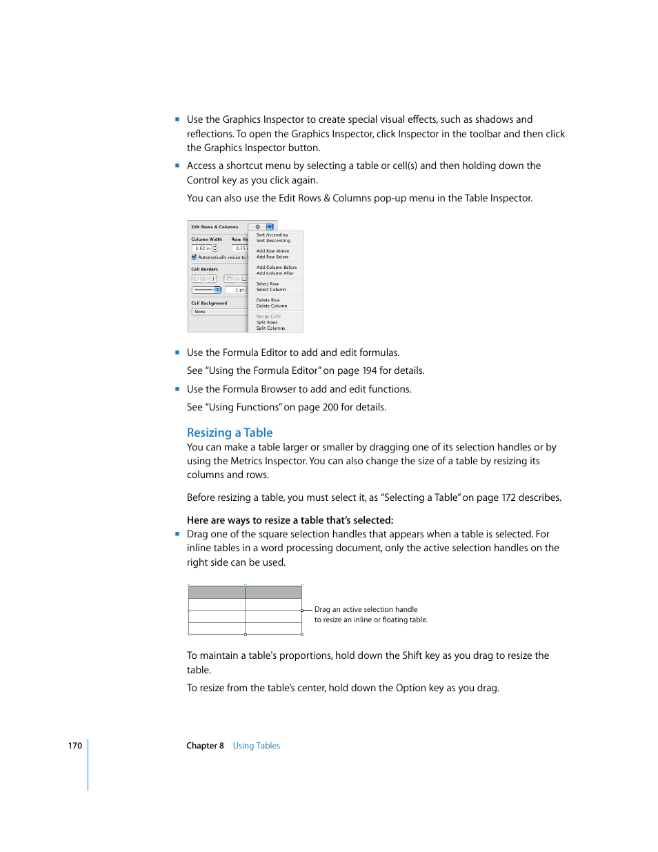 Resizing a table | Apple Pages '08 User Manual | Page 170 / 246