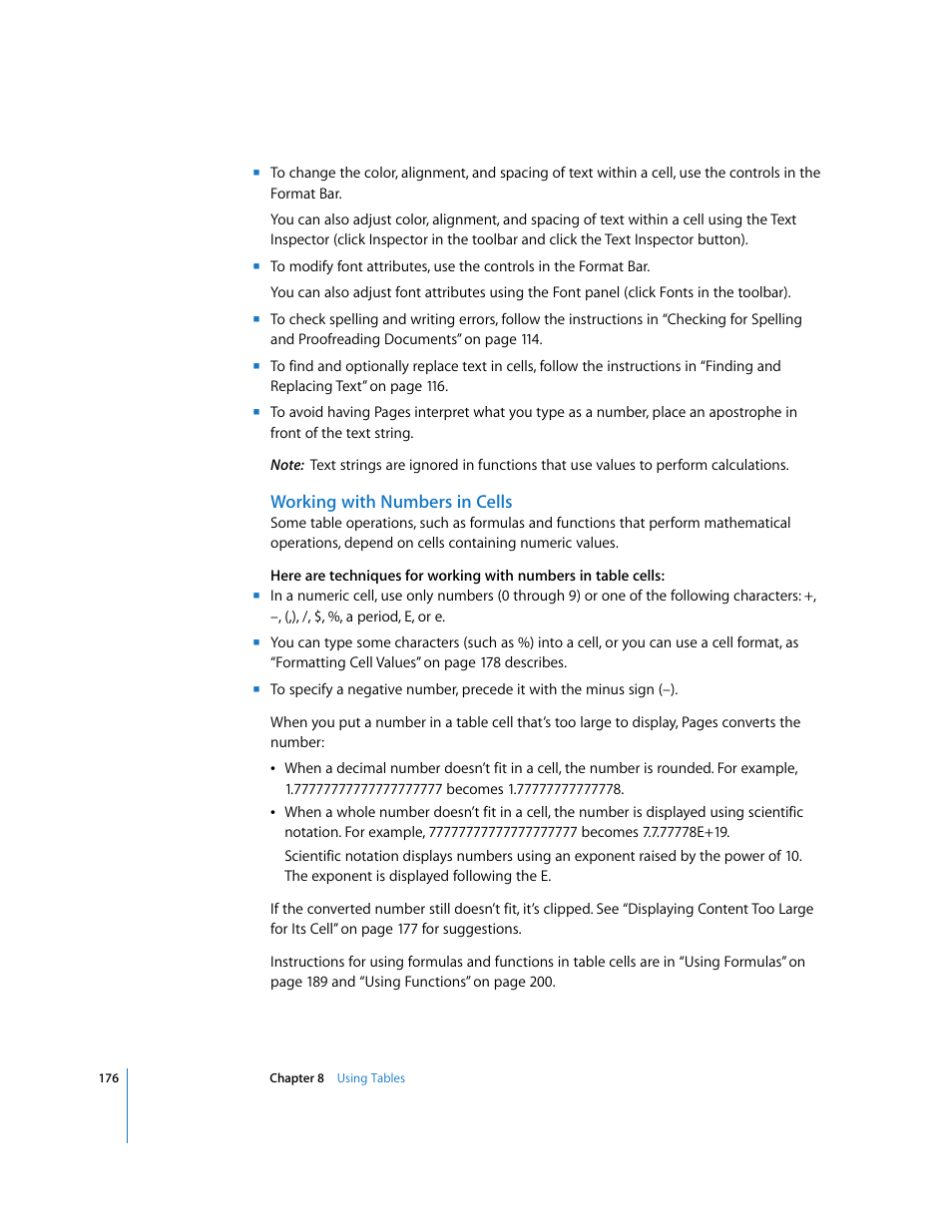 Working with numbers in cells | Apple Pages '08 User Manual | Page 176 / 246