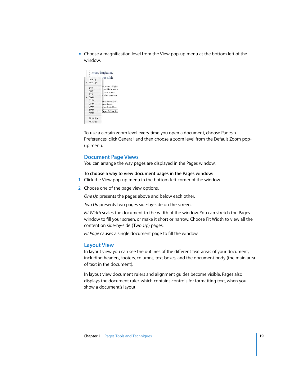 Layout view | Apple Pages '08 User Manual | Page 19 / 246