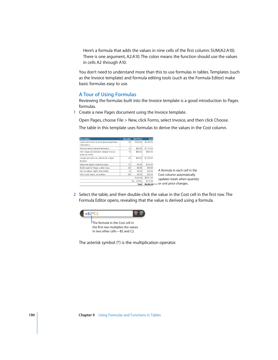 A tour of using formulas | Apple Pages '08 User Manual | Page 190 / 246
