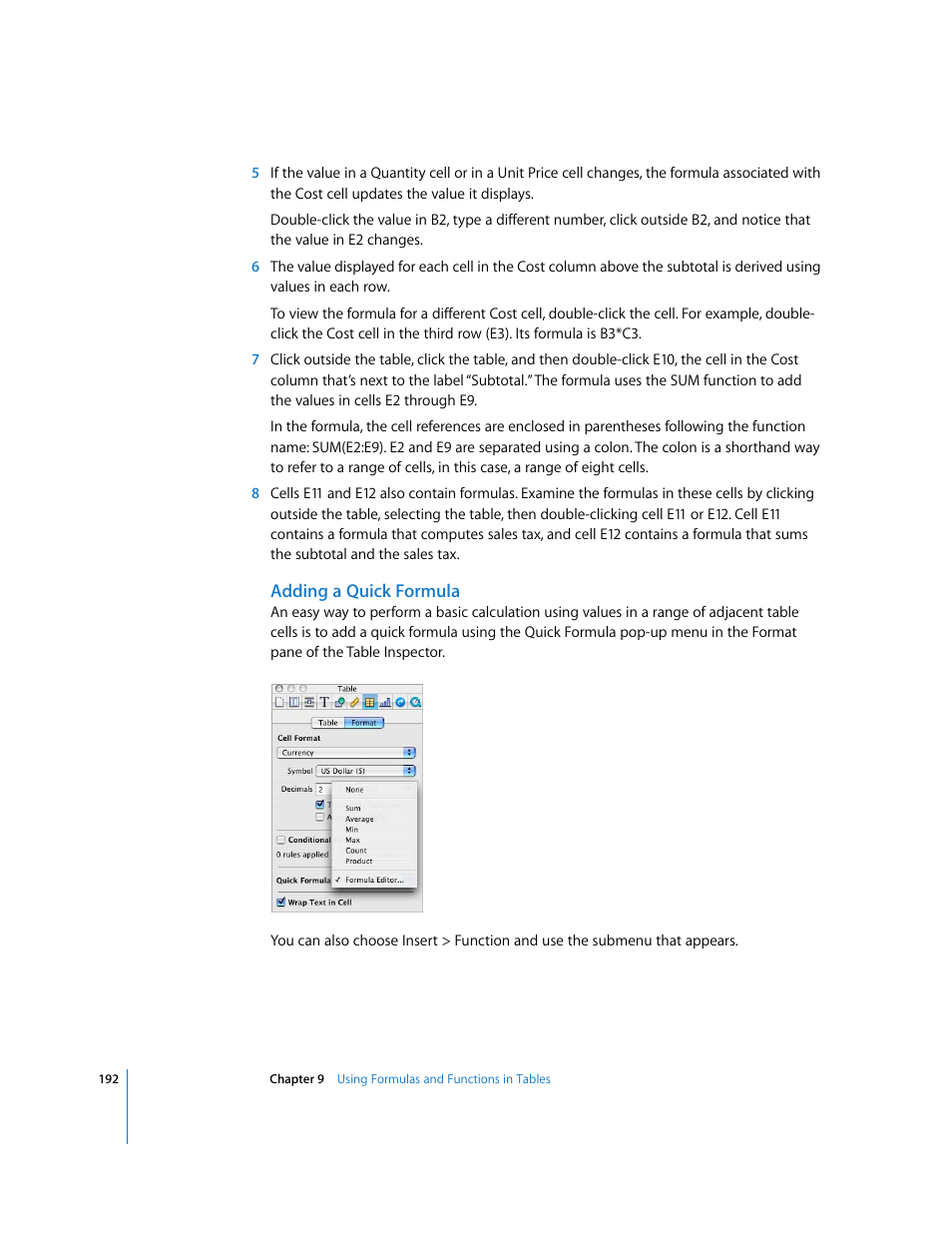 Adding a quick formula | Apple Pages '08 User Manual | Page 192 / 246