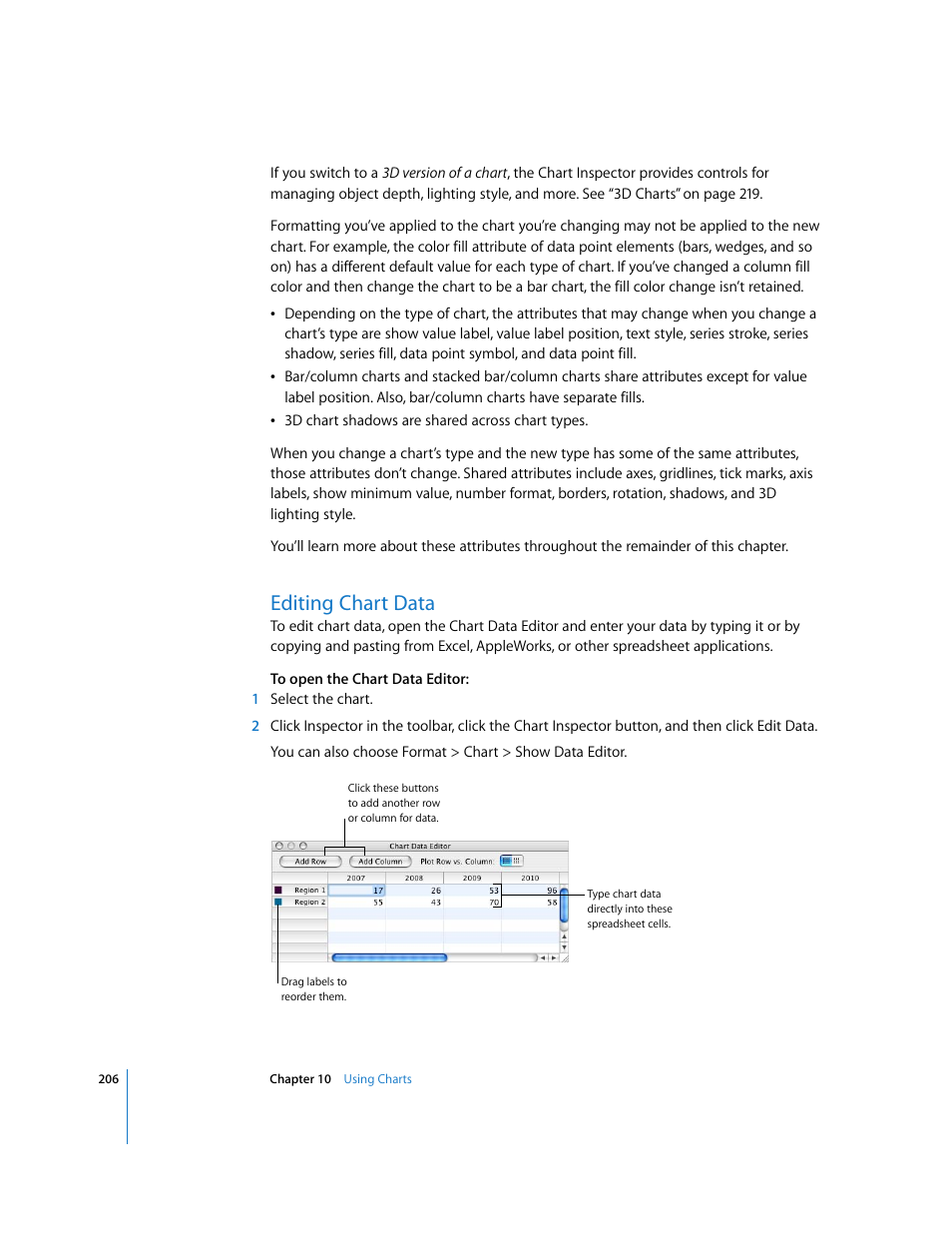 Editing chart data | Apple Pages '08 User Manual | Page 206 / 246