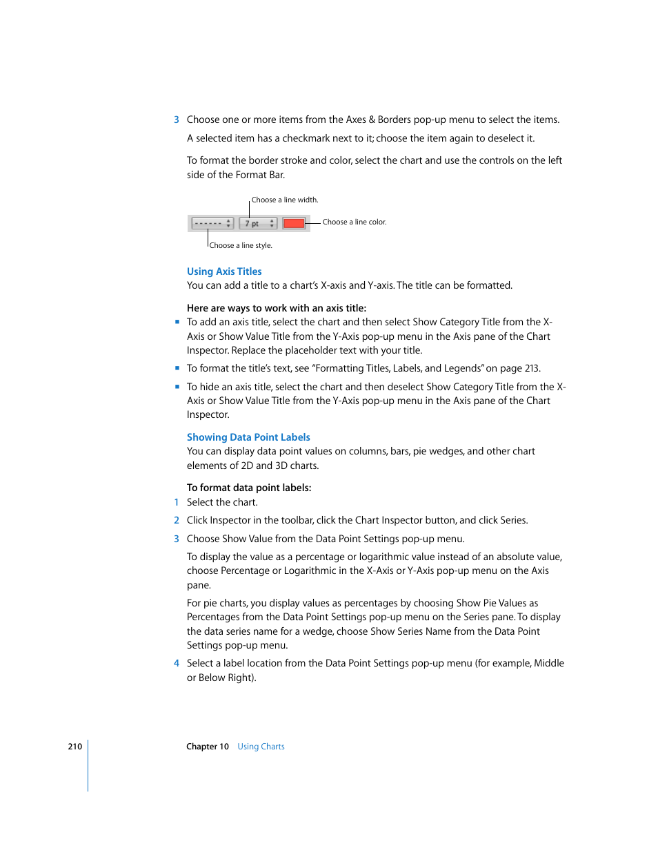 Using axis titles, Showing data point labels | Apple Pages '08 User Manual | Page 210 / 246