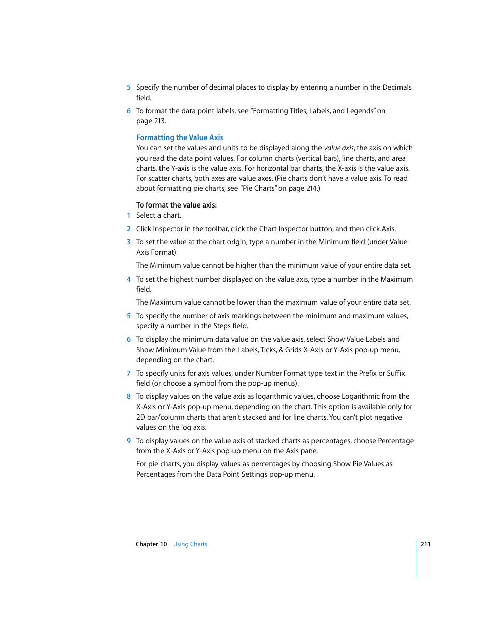 Formatting the value axis | Apple Pages '08 User Manual | Page 211 / 246