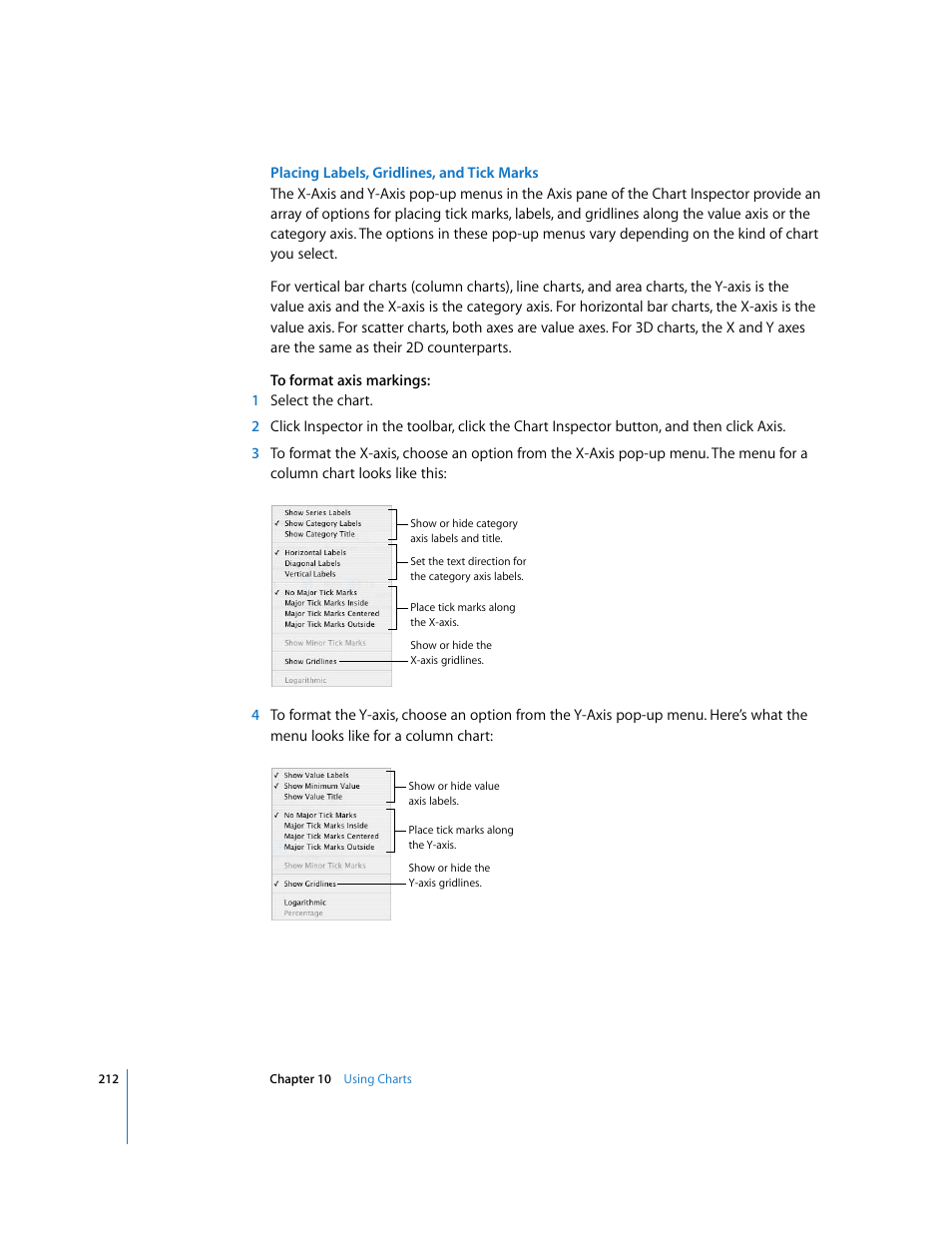 Placing labels, gridlines, and tick marks | Apple Pages '08 User Manual | Page 212 / 246