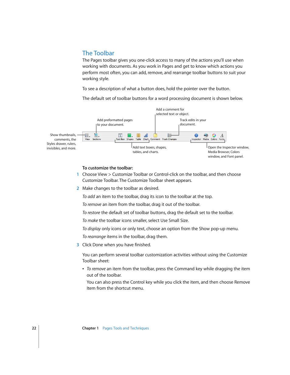 The toolbar | Apple Pages '08 User Manual | Page 22 / 246