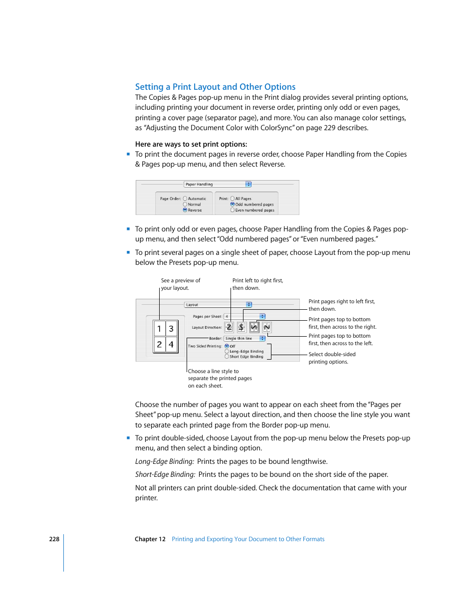Setting a print layout and other options | Apple Pages '08 User Manual | Page 228 / 246