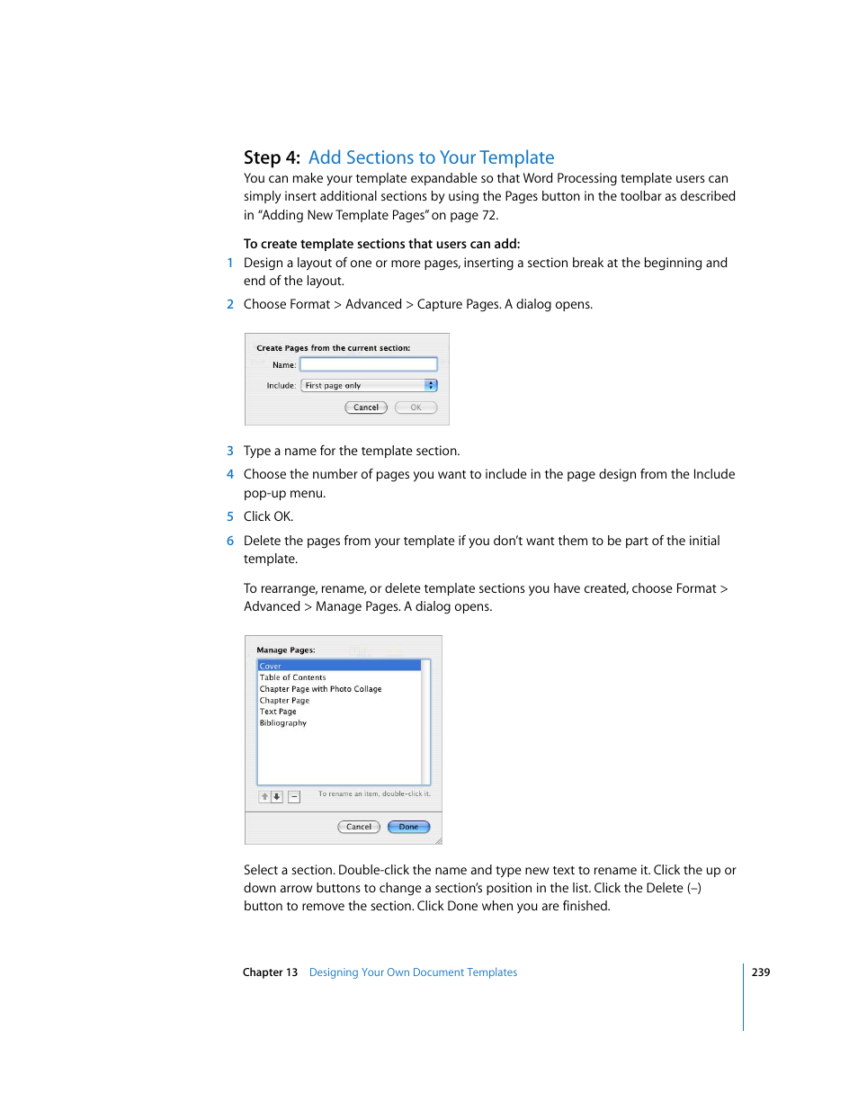 Step 4:add sections to your template | Apple Pages '08 User Manual | Page 239 / 246