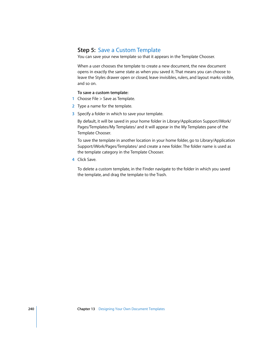 Step 5:save a custom template, Step 5: save a custom template | Apple Pages '08 User Manual | Page 240 / 246