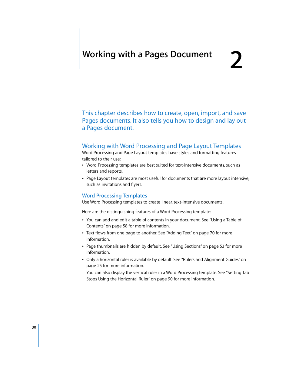 Word processing templates, Chapter 2, Working with a pages document | Apple Pages '08 User Manual | Page 30 / 246