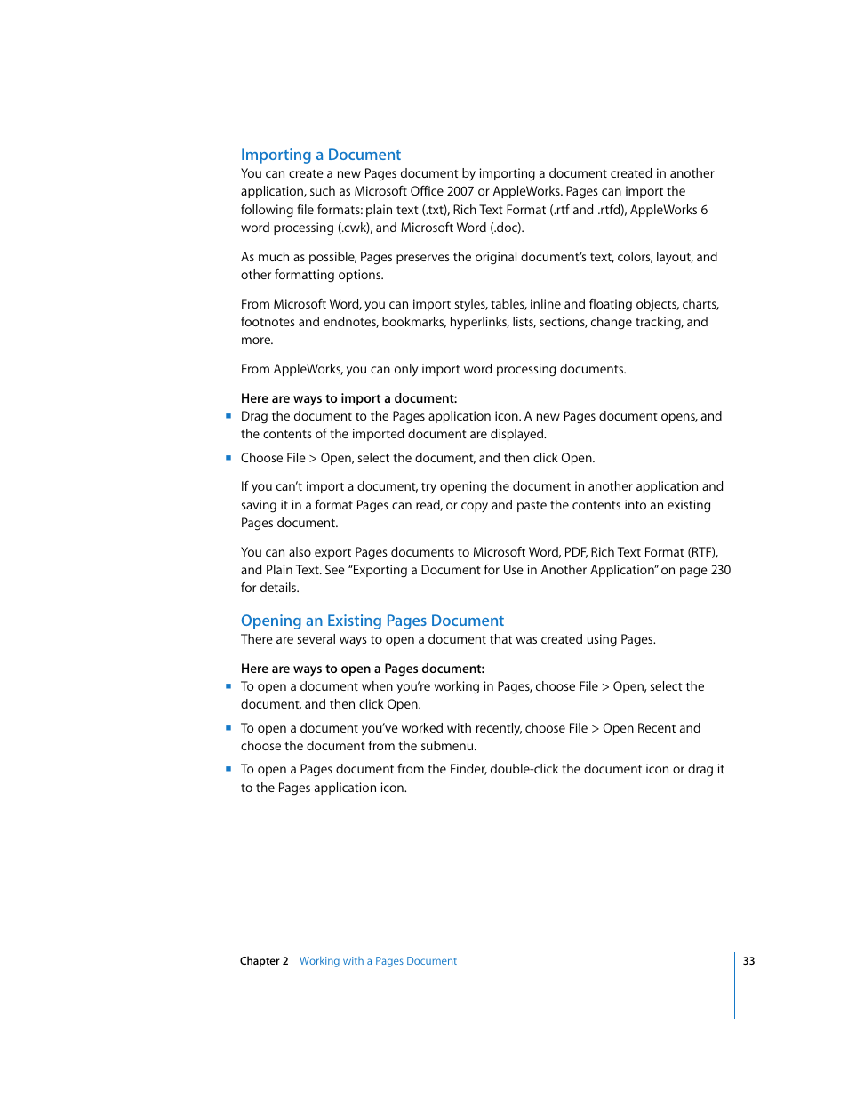 Importing a document | Apple Pages '08 User Manual | Page 33 / 246