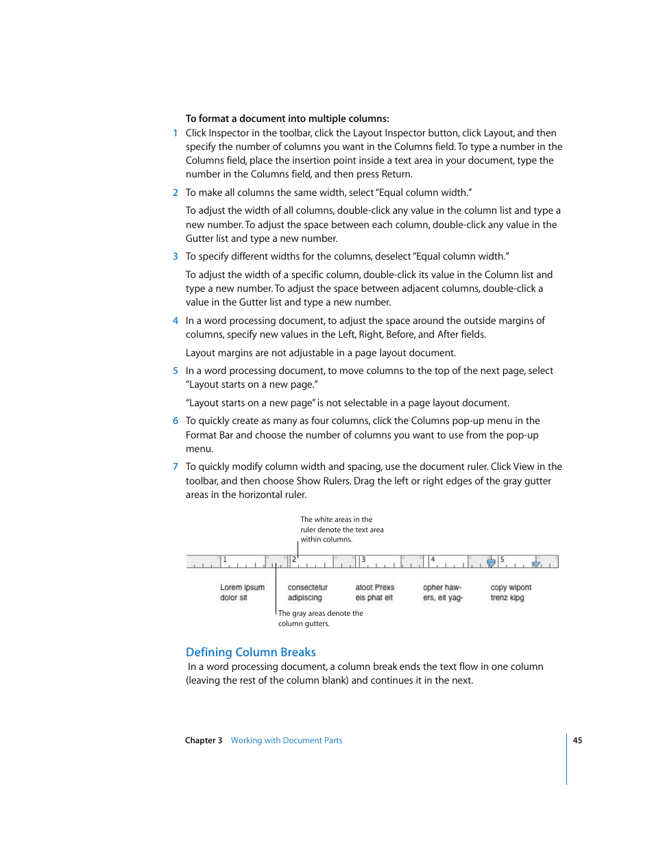 Defining column breaks | Apple Pages '08 User Manual | Page 45 / 246