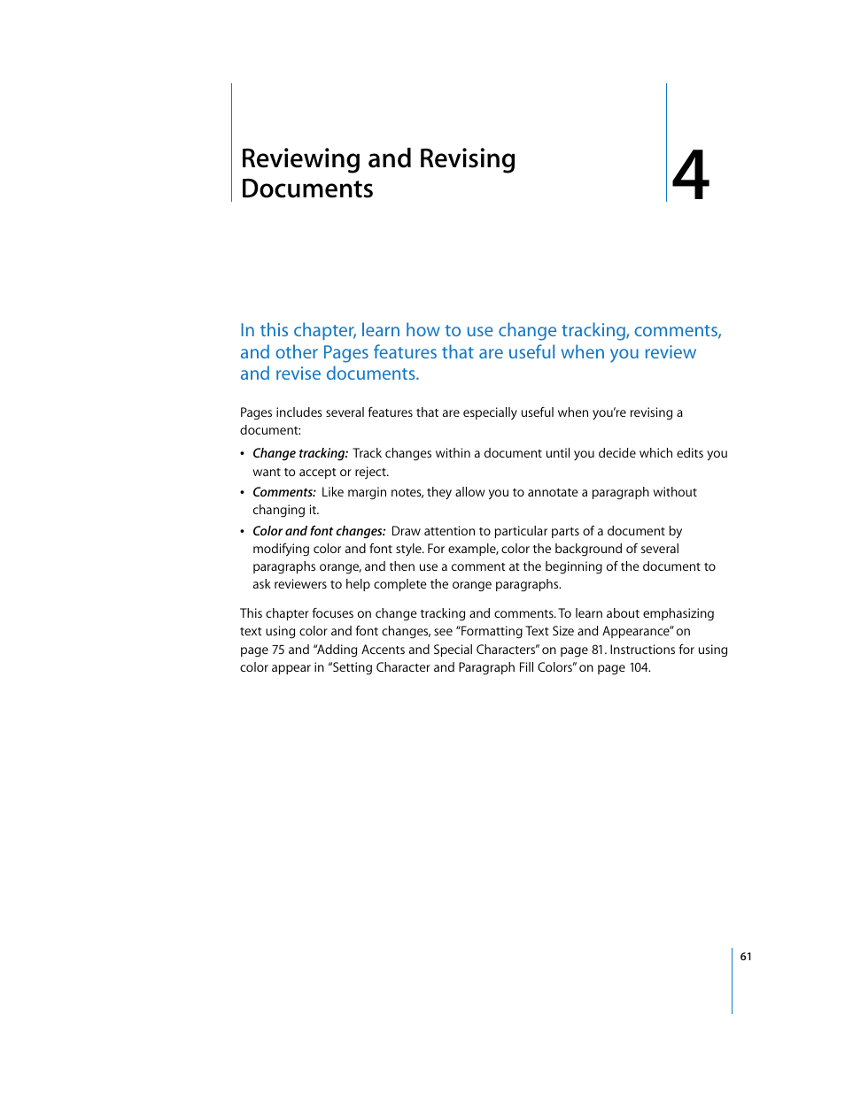 Reviewing and revising documents, Chapter 4 | Apple Pages '08 User Manual | Page 61 / 246