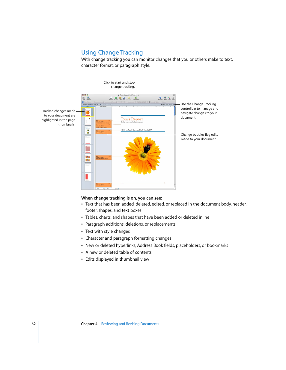 Using change tracking | Apple Pages '08 User Manual | Page 62 / 246