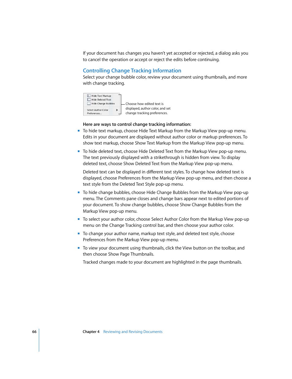 Controlling change tracking information | Apple Pages '08 User Manual | Page 66 / 246