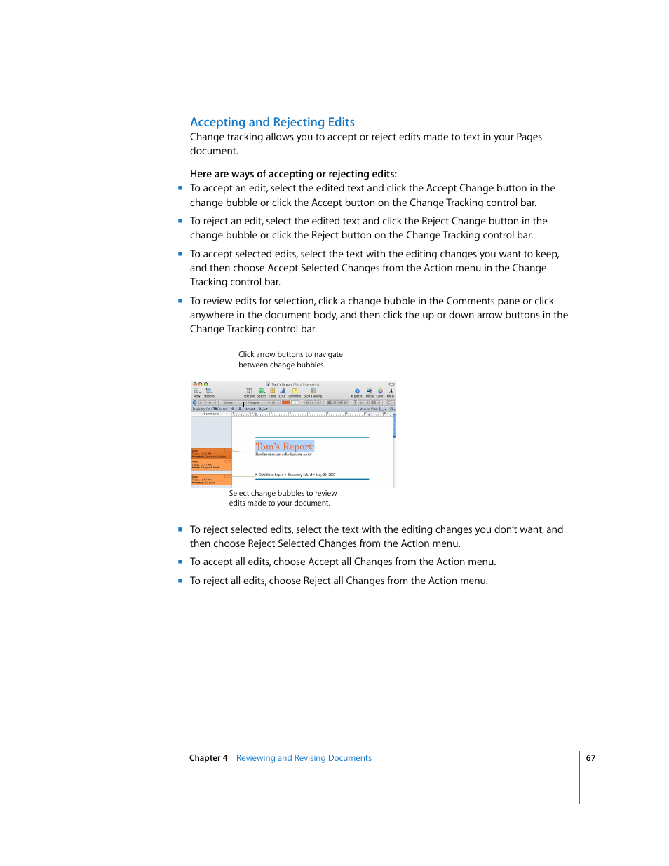 Accepting and rejecting edits | Apple Pages '08 User Manual | Page 67 / 246