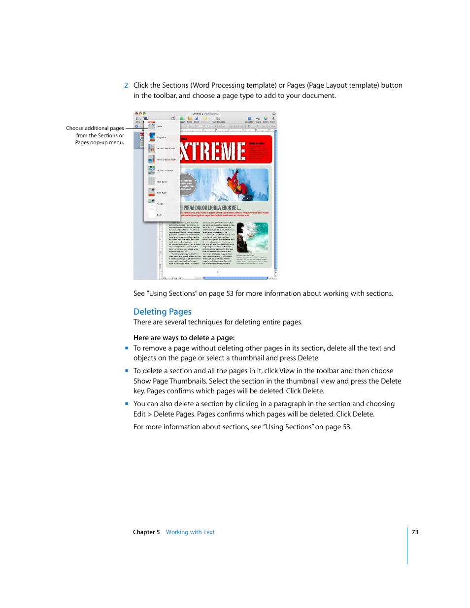 Deleting pages | Apple Pages '08 User Manual | Page 73 / 246