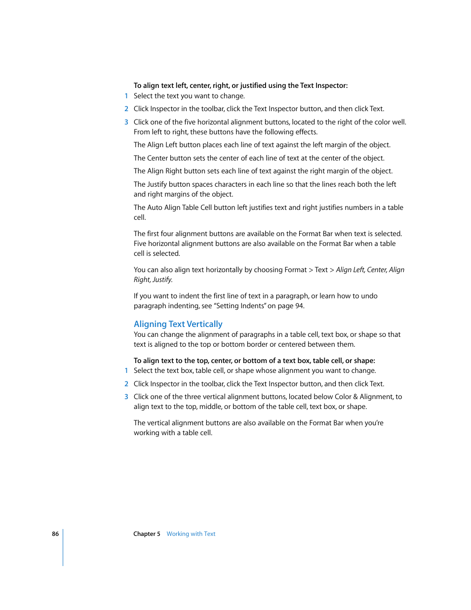 Aligning text vertically | Apple Pages '08 User Manual | Page 86 / 246