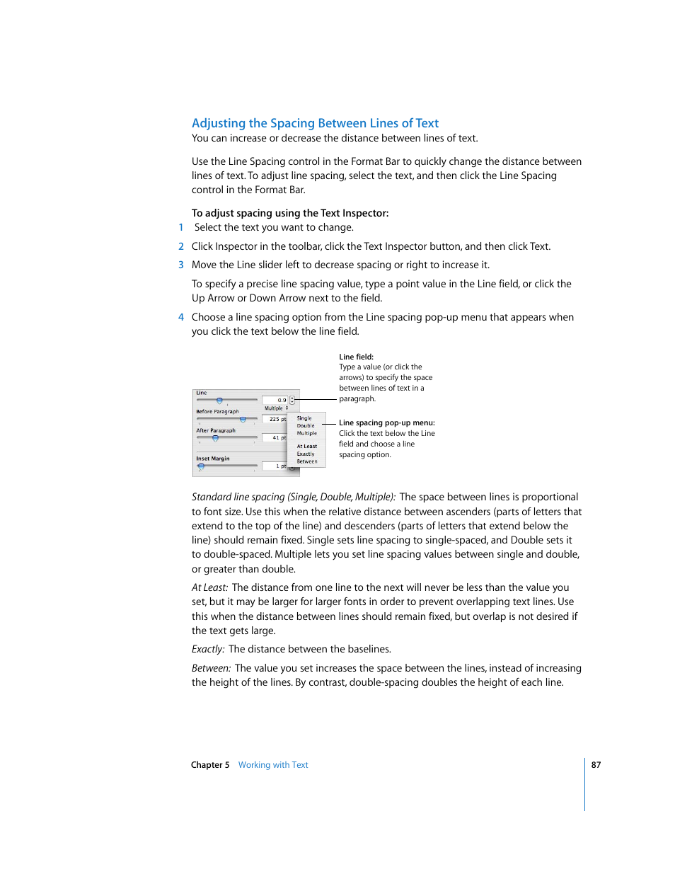 Adjusting the spacing between lines of text | Apple Pages '08 User Manual | Page 87 / 246