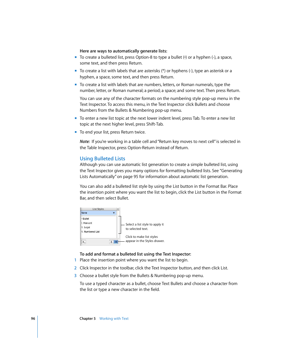 Using bulleted lists | Apple Pages '08 User Manual | Page 96 / 246