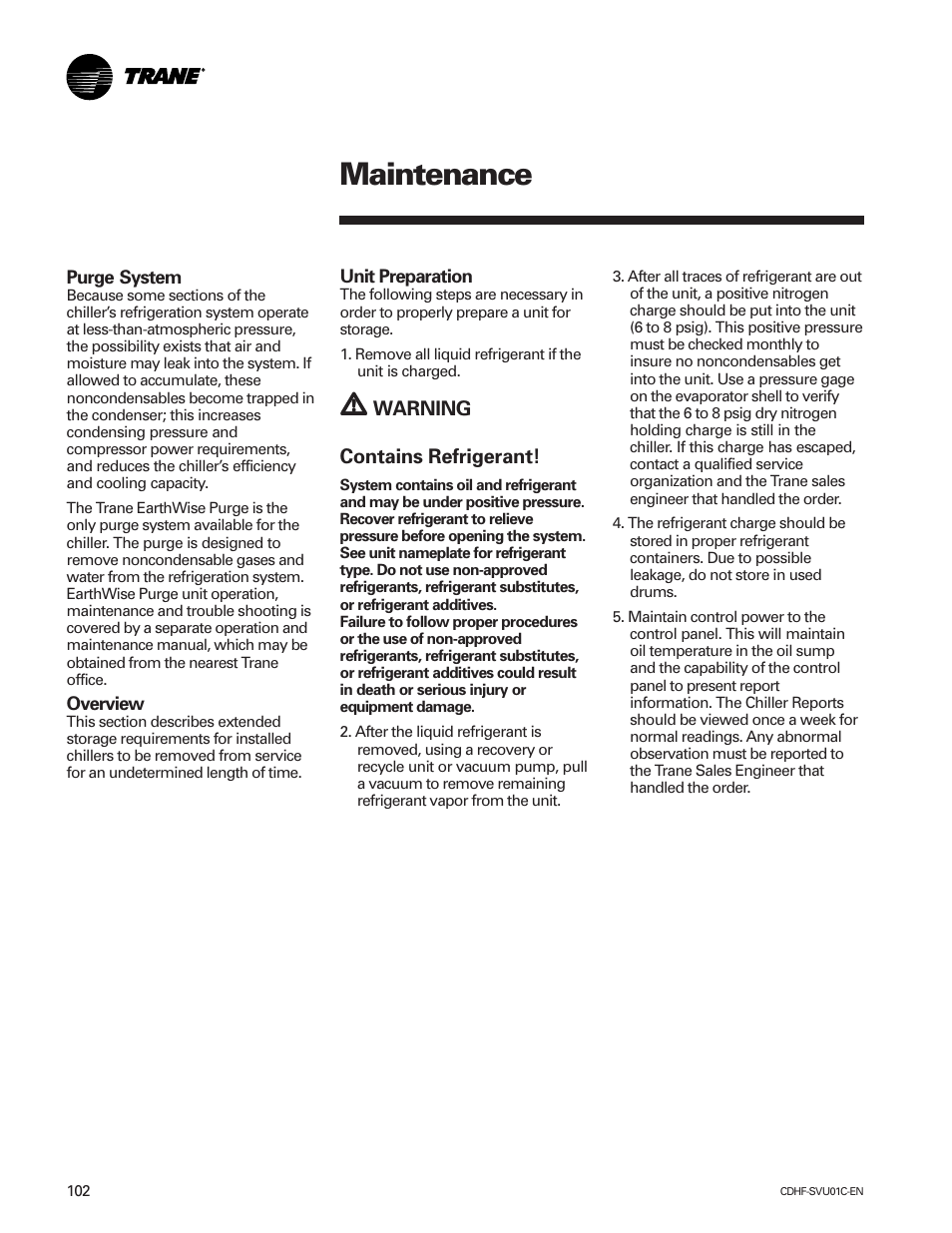 Maintenance | American Standard CH530 User Manual | Page 102 / 116