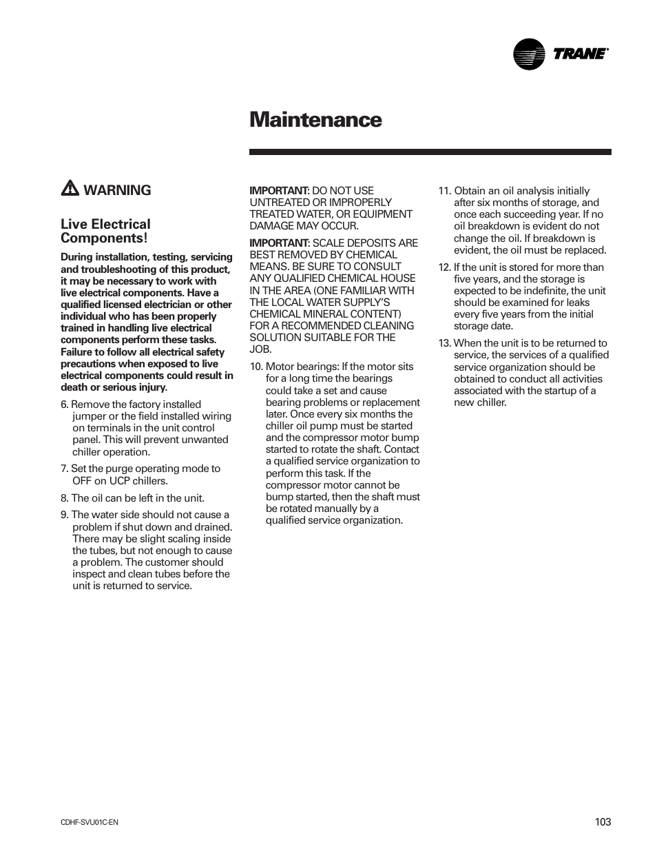 Maintenance | American Standard CH530 User Manual | Page 103 / 116