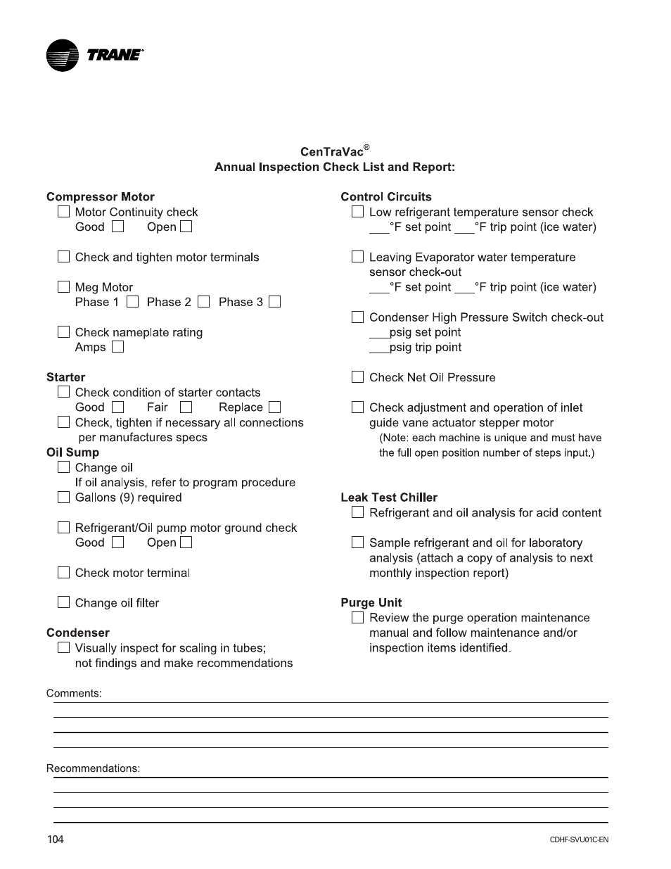 Forms | American Standard CH530 User Manual | Page 104 / 116
