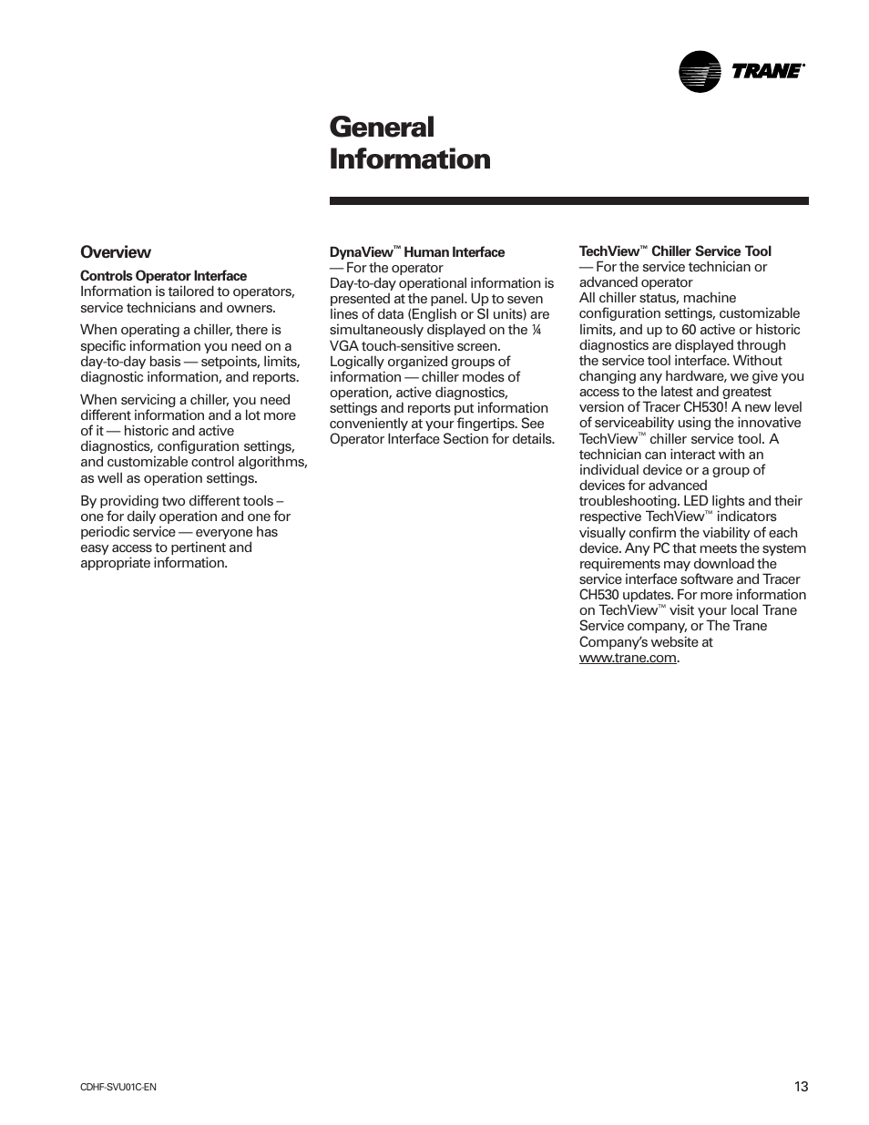 General information, Overview | American Standard CH530 User Manual | Page 13 / 116