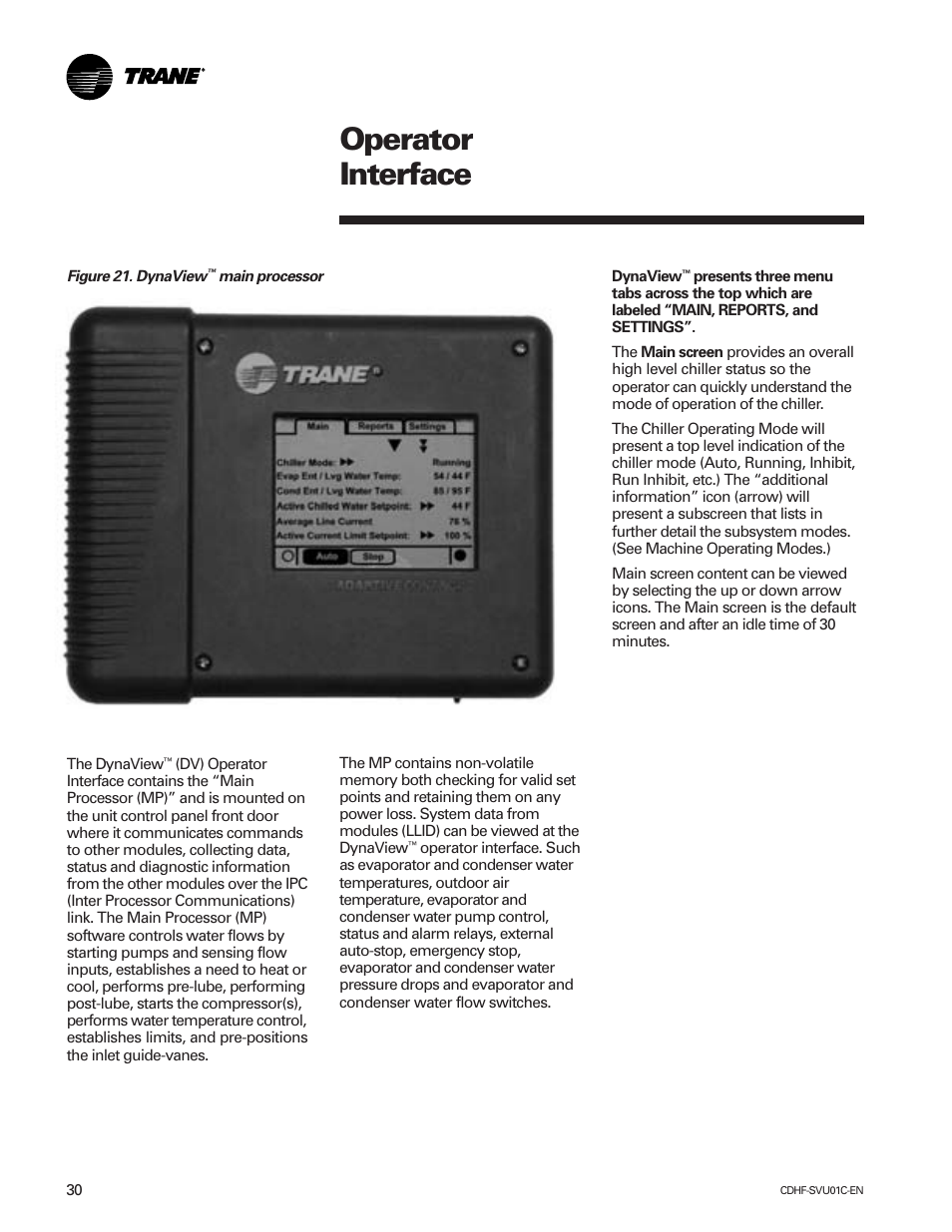 Operator interface | American Standard CH530 User Manual | Page 30 / 116