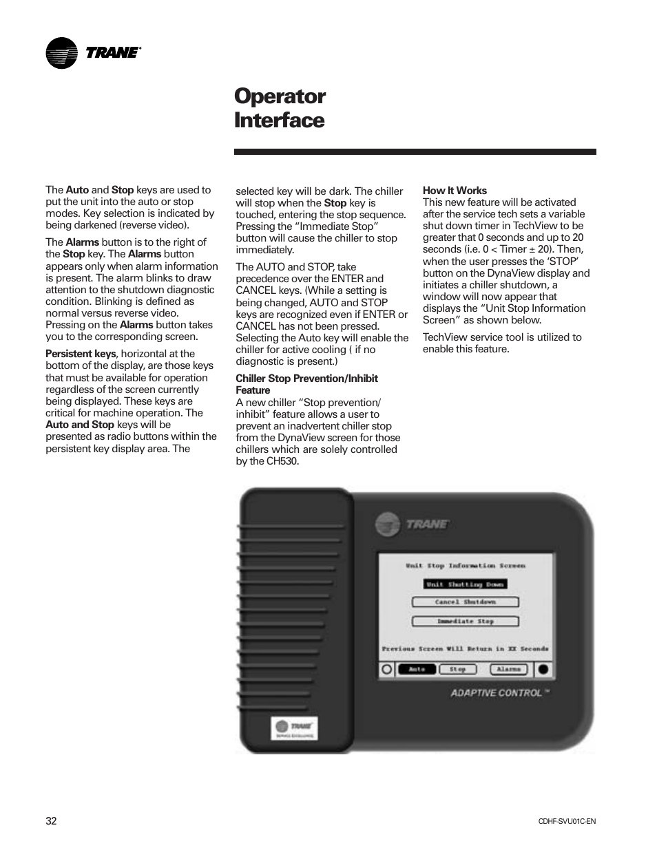 Operator interface | American Standard CH530 User Manual | Page 32 / 116