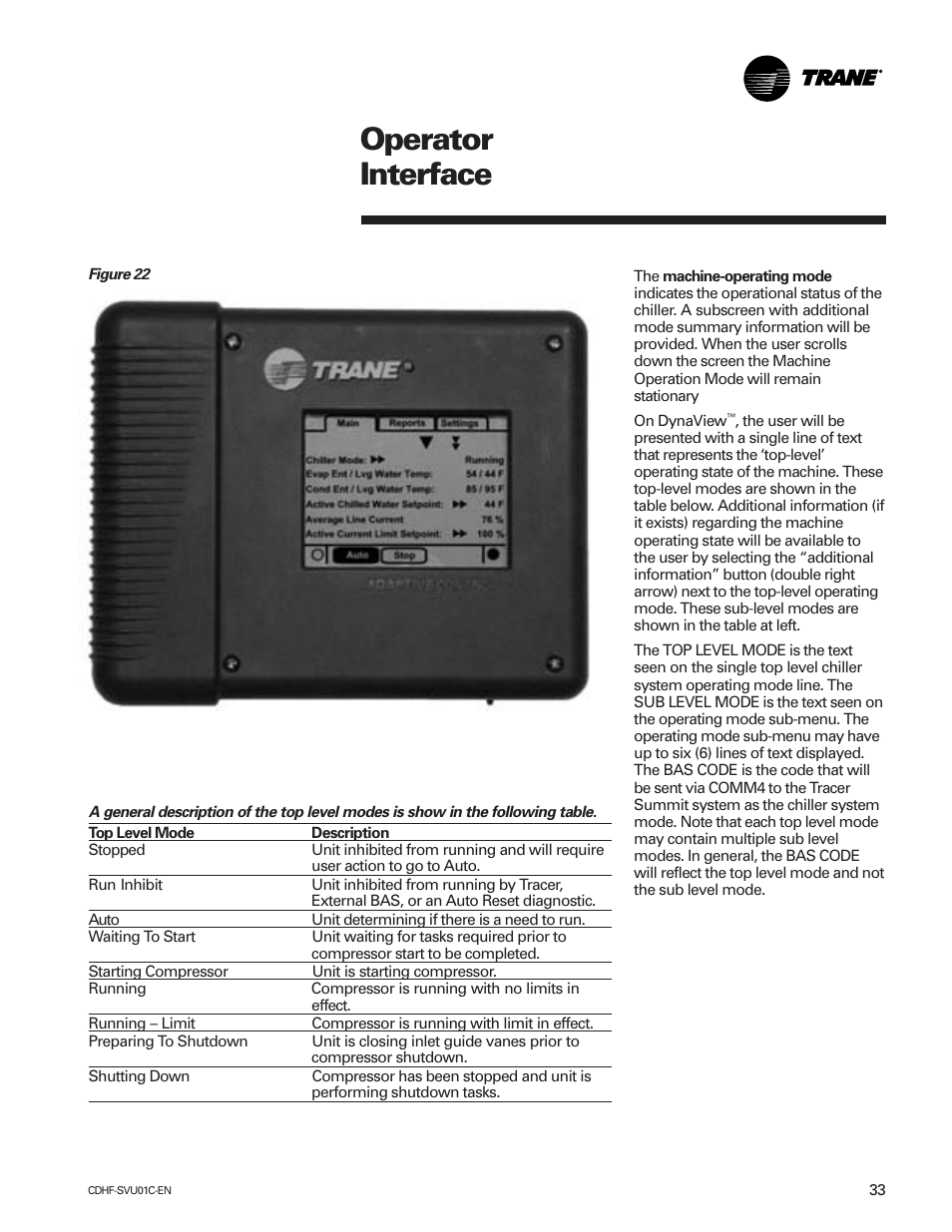 Operator interface | American Standard CH530 User Manual | Page 33 / 116