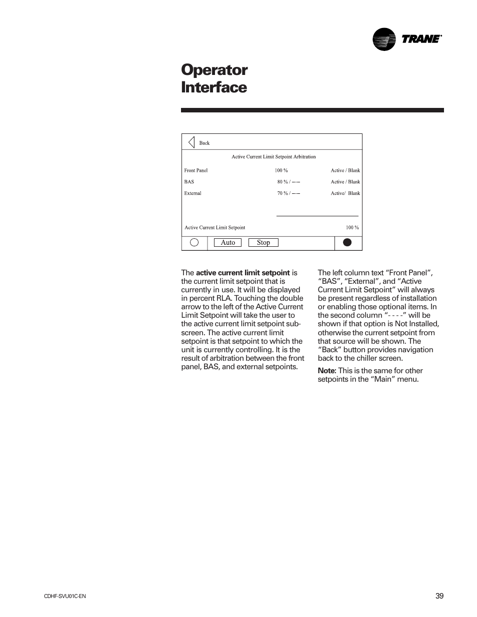 Operator interface | American Standard CH530 User Manual | Page 39 / 116