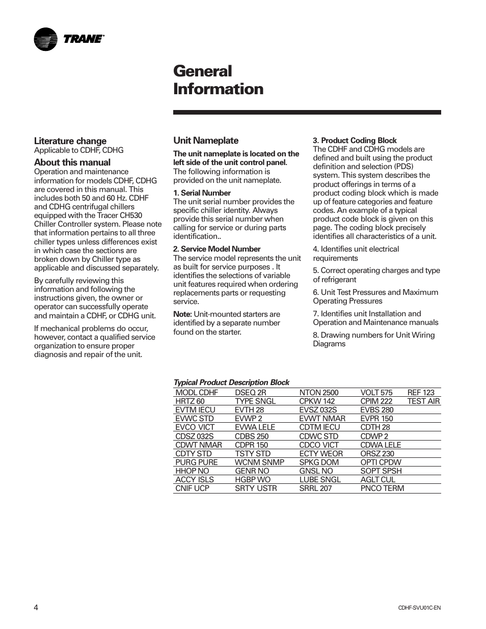 General information | American Standard CH530 User Manual | Page 4 / 116