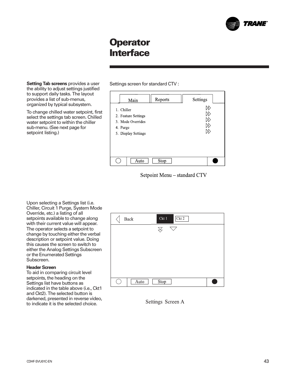 Operator interface | American Standard CH530 User Manual | Page 43 / 116