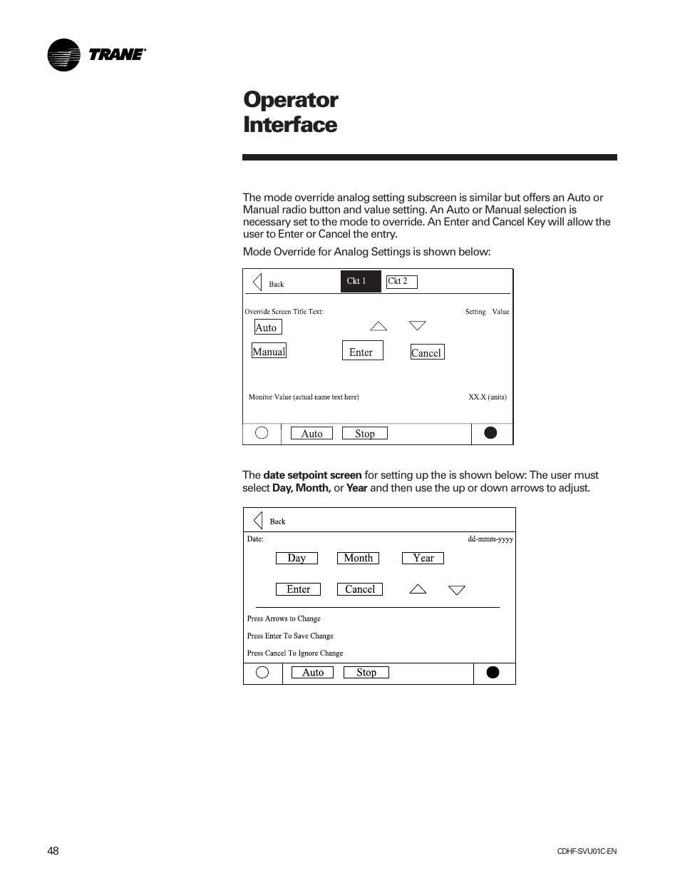 Operator interface | American Standard CH530 User Manual | Page 48 / 116