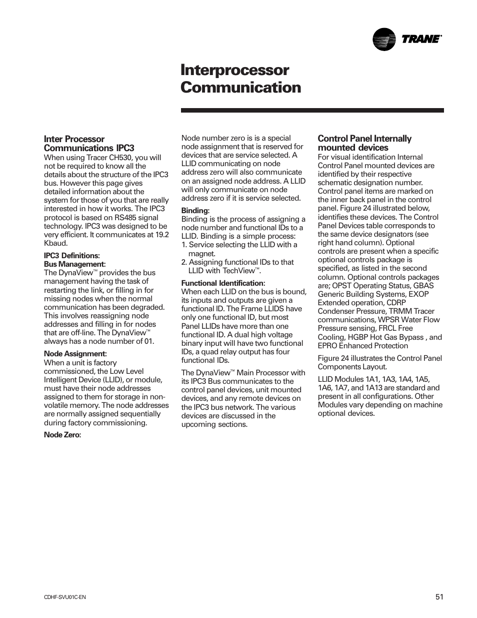 Interprocessor communication, Inter processor communication (ipc) | American Standard CH530 User Manual | Page 51 / 116