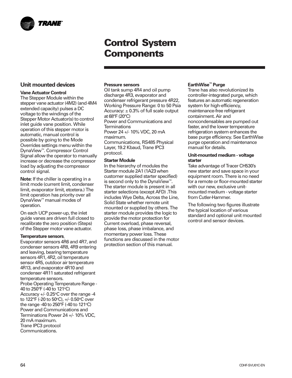Control system components, Unit mounted devices | American Standard CH530 User Manual | Page 64 / 116